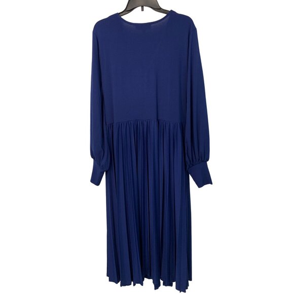 Eloquii Women's Blue Twist Front Long Sleeve Dress Size 16 NWT 7242 Midi Pleat - Picture 8 of 9